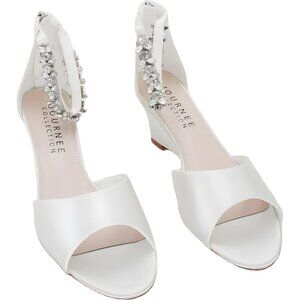 Journee Collection Connor Jewel Ankle Wedge Sandals White Dress US 7.5M